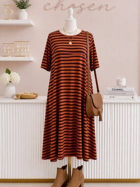 St John's Bay Stripe Jersey Knit Dress Large